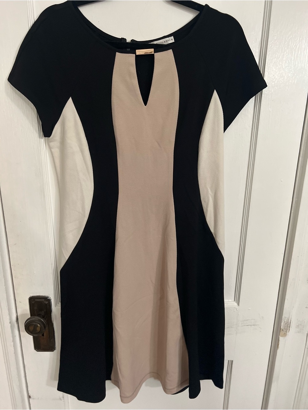 Colorblock Black and Beige Fit-and-Flare Dress - Women's